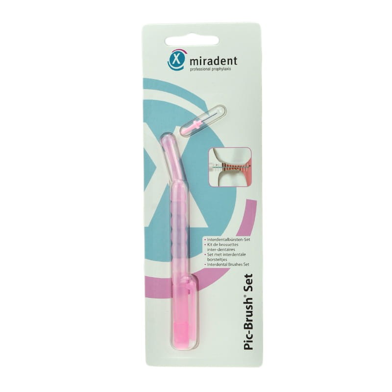 MIRADENT PIC-BRUSH SET - różowym uchwytem