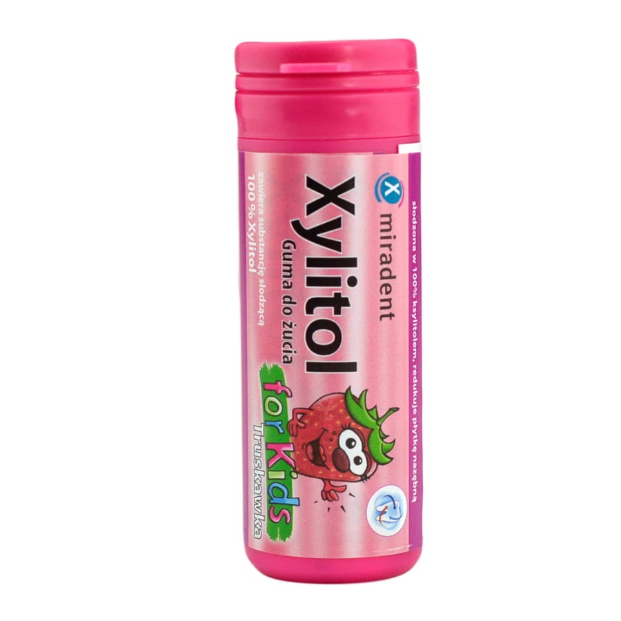 MIRADENT XYLITOL - gumy do żucia z ksylitolem, smak truskawka