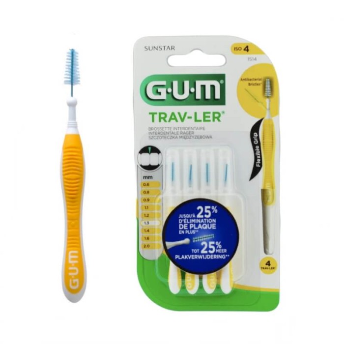 GUM TRAV-LER - szczoteczki międzyzębowe, żółte 1,3mm 4 szt.