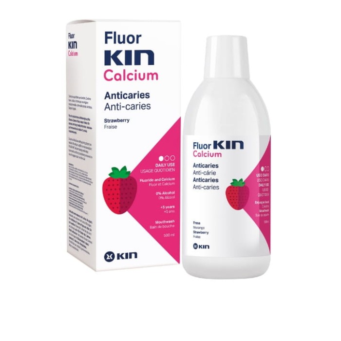 FLUOR KIN CALCIUM - przeciwpróchniczy, truskawkowy płyn do płukania jamy ustnej dla dzieci 500ml