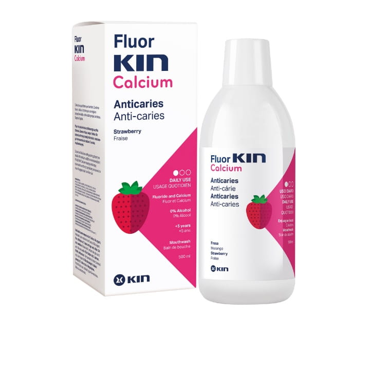 FLUOR KIN CALCIUM - przeciwpróchniczy, truskawkowy płyn do płukania jamy ustnej dla dzieci 500ml