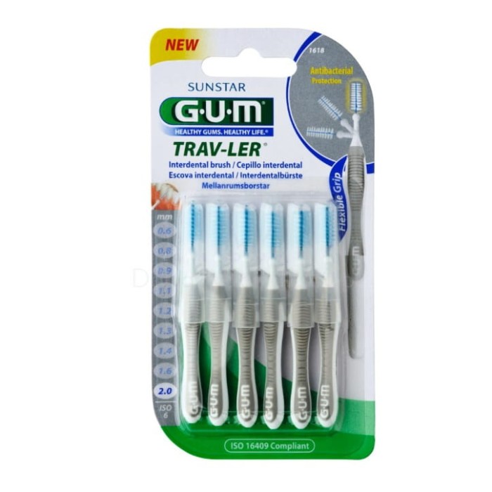 GUM TRAV-LER - szczoteczki międzyzębowe szare 2,0mm 6 szt.