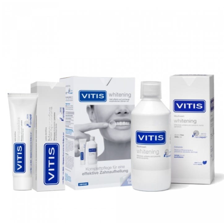 VITIS WHITENING - zestaw 2w1 pasta do zębów i płyn do płukania jamy ustnej