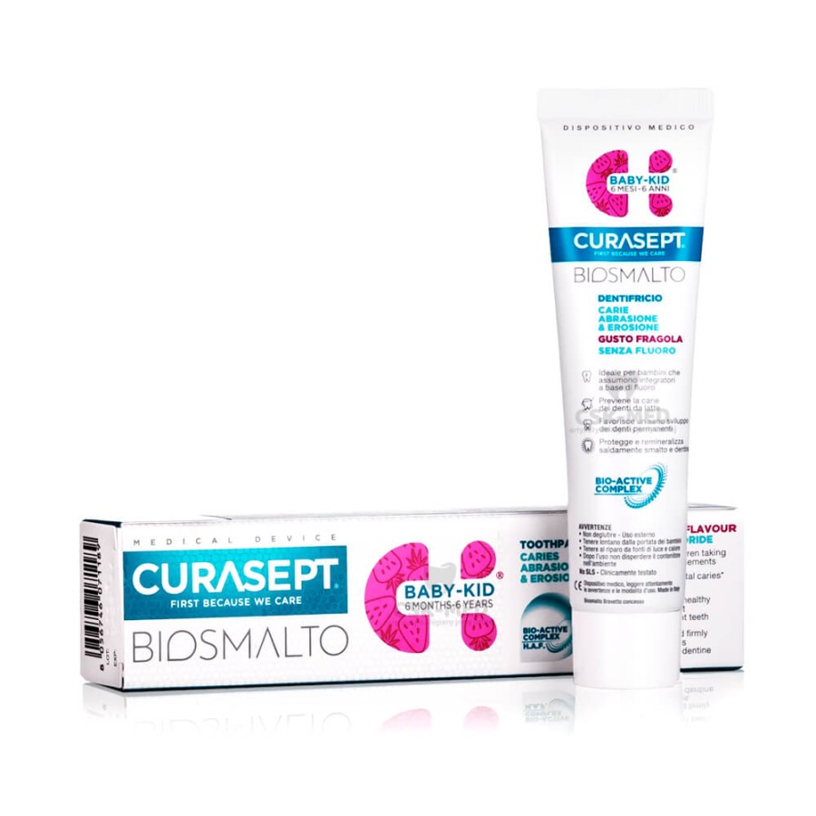 CURASEPT BIOSMALTO BABY-KID - pasta truskawkowa bez fluoru 50ml