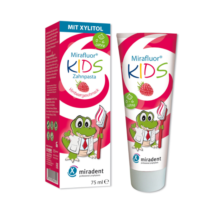 MIRAFLUOR KIDS - pasta do zębów dla dzieci 0-6 lat o smaku malinowym 75ml