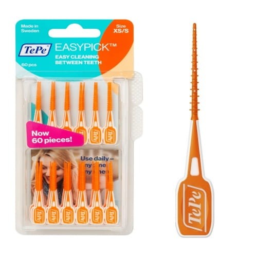 TePe EasyPick XS/S - pomarańczowe gumki do czyszczenia przestrzeni międzyzębowych 60 szt.