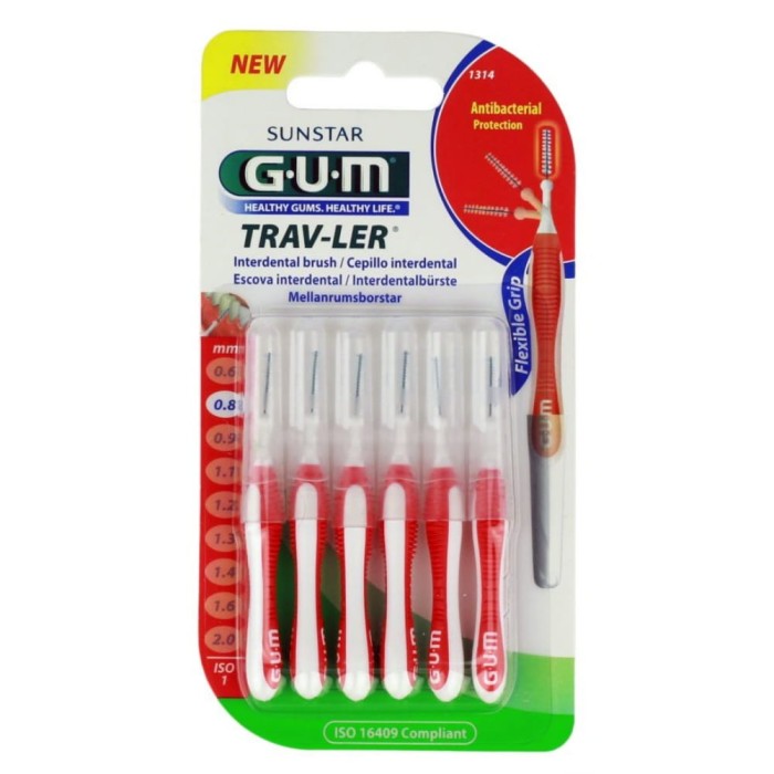 GUM TRAV-LER - szczoteczki międzyzębowe, czerwone 0,8mm 6 szt.