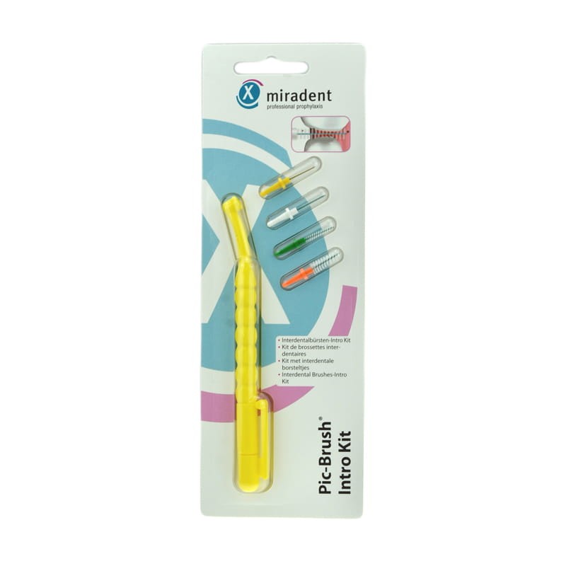 MIRADENT PIC-BRUSH INTRO KIT - żółty uchwyt