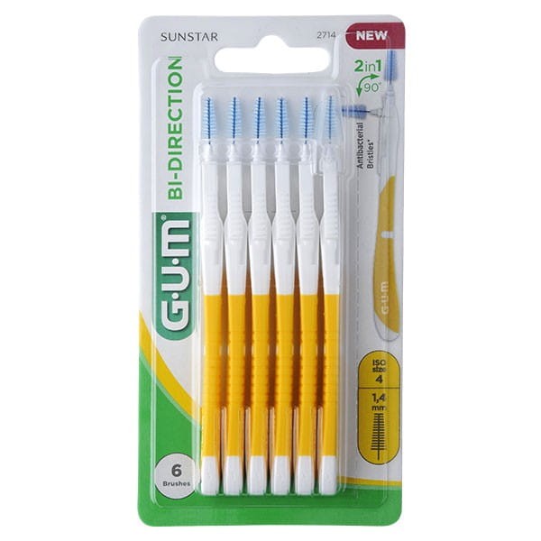 GUM BI-DIRECTION - szczoteczki międzyzębowe, żółte 1,4mm 6 szt.