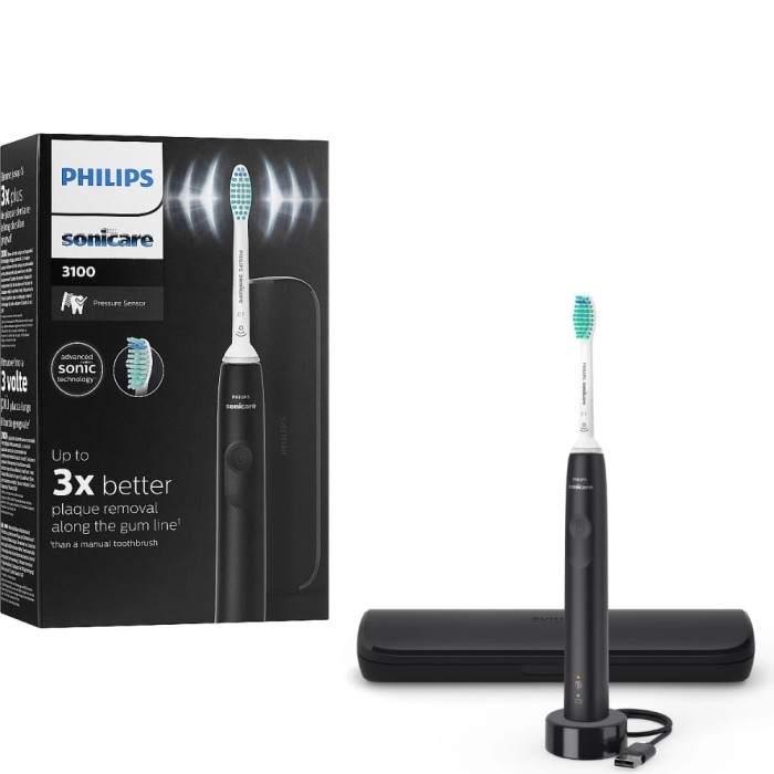 PHILIPS SONICARE 3100 HX3673/14 - czarna szczoteczka soniczna do zębów + etui przenośne