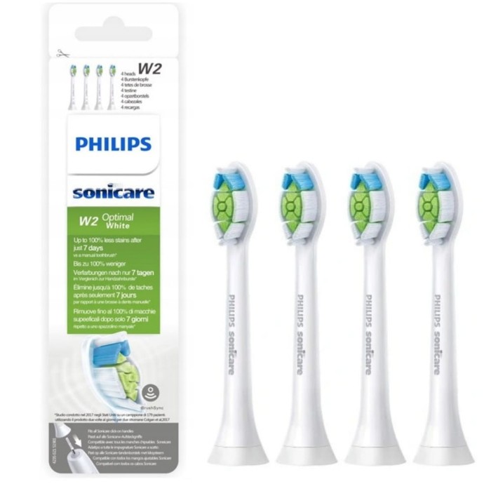 PHILIPS SONICARE W2 OPTIMAL WHITE HX6064/10 -  białe końcówki do szczoteczki sonicznej 4 szt.