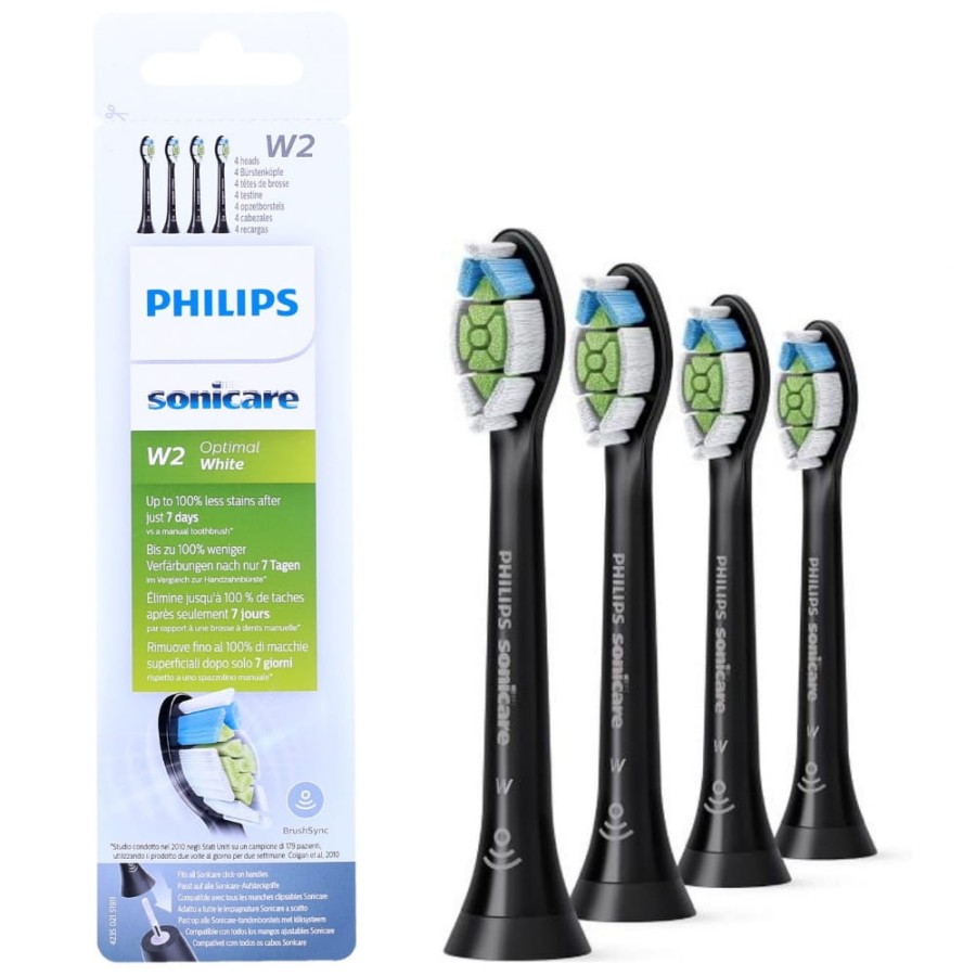 PHILIPS SONICARE W2 OPTIMAL WHITE HX6064/11 - czarne końcówki do szczoteczki sonicznej 4 szt.
