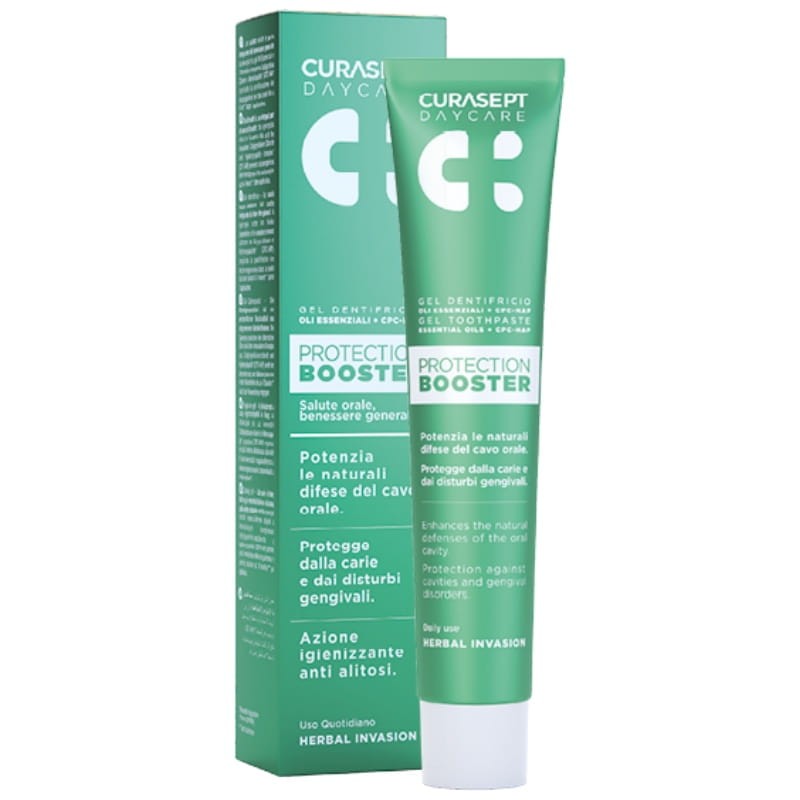 CURASEPT DAYCARE PROTECTION BOOSTER - ochronna pasta do zębów z CPC-HAP o smaku ziołowym 75ml