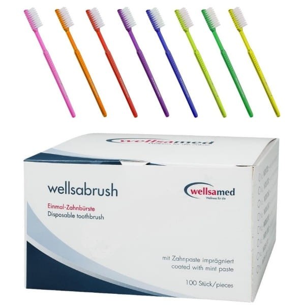 WELLSAMED WELLSABRUSH - jednorazowe szczoteczki nasączone pastą o smaku miętowym 100szt.