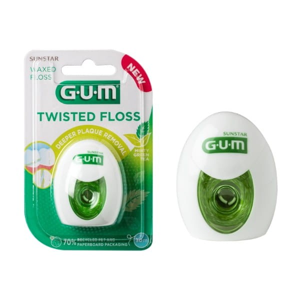 GUM TWISTED FLOSS - woskowana nić dentystyczna o smaku mięty i zielonej herbaty 30m