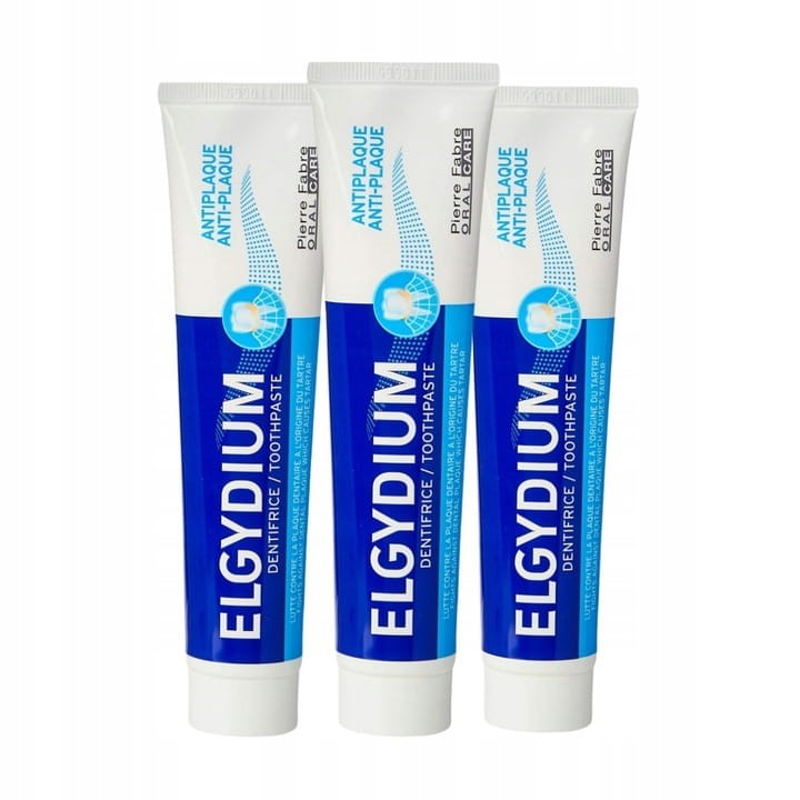 3x ELGYDIUM ANTI-PLAQUE - pasta do zębów na płytkę nazębną 75ml