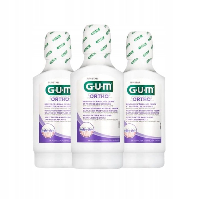 3x GUM ORTHO - płyn ortodontyczny do płukania ust 300ml
