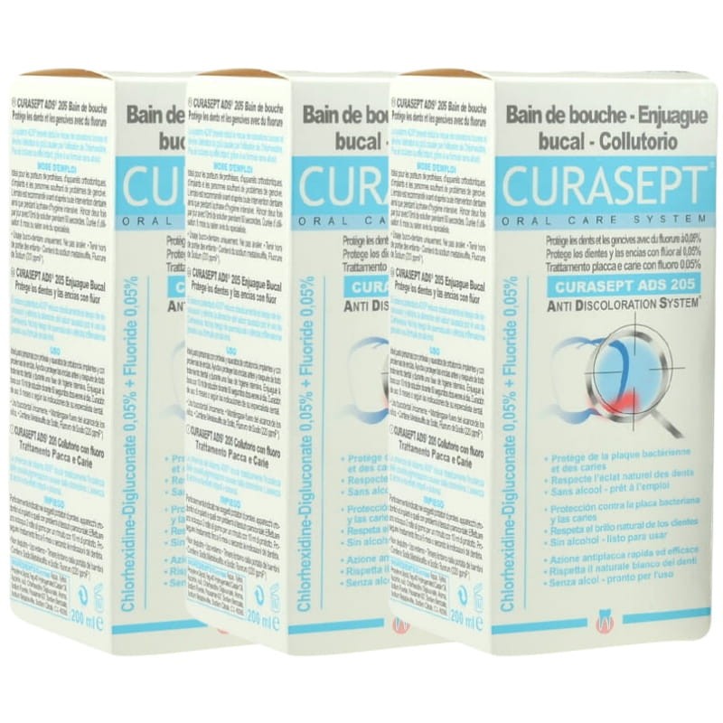 3x CURASEPT ADS 205 - płyn do płukania z chlorheksydyną 0,05% 200ml