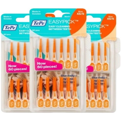 3x TePe EasyPick XS/S - pomarańczowe gumki do czyszczenia przestrzeni międzyzębowych 60 szt.