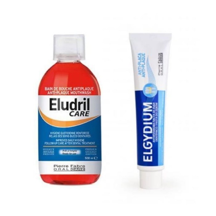 ZESTAW - Elgydium Anti-plaque pasta 75ml + Eludril Care płyn 500ml