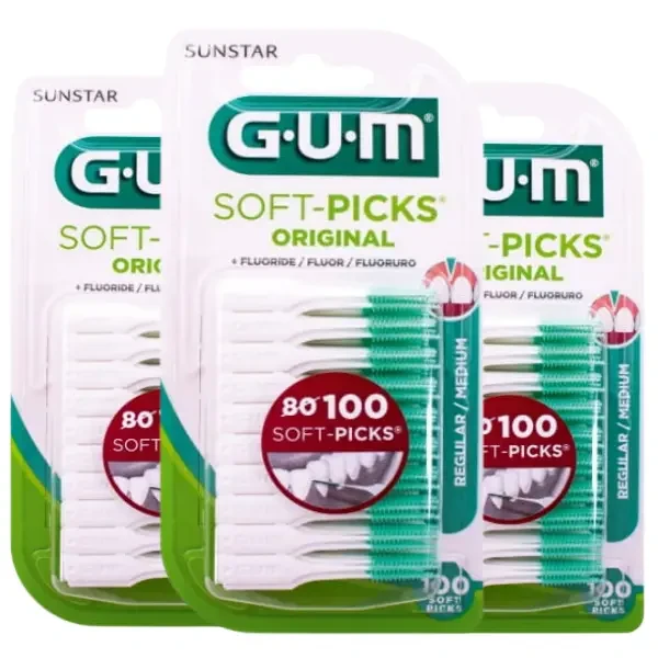 3x GUM Soft Picks Original Regular - elastyczne wykałaczki 100 szt.