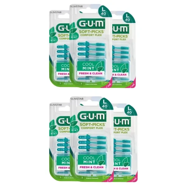 6x GUM Soft Picks Comfort Flex MINT L - elastyczne wykałaczki o smaku miętowym 40 szt.