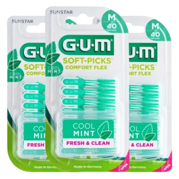 3x GUM Soft Picks Comfort Flex MINT M - elastyczne wykałaczki o smaku miętowym 40 szt.