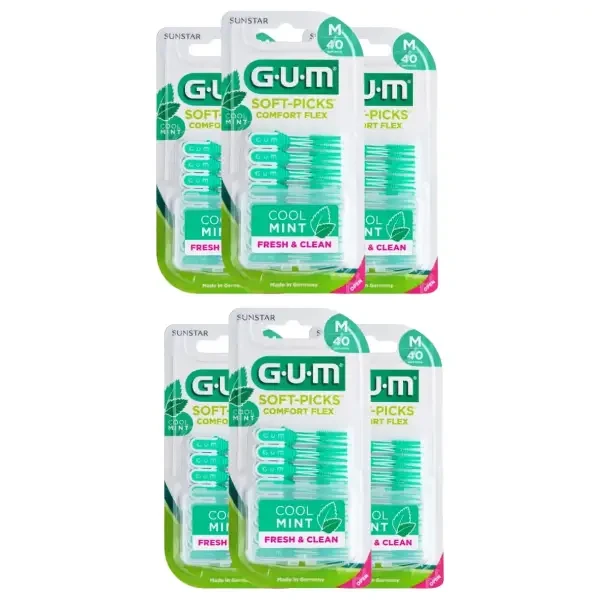6x GUM Soft Picks Comfort Flex MINT M - elastyczne wykałaczki o smaku miętowym 40 szt.