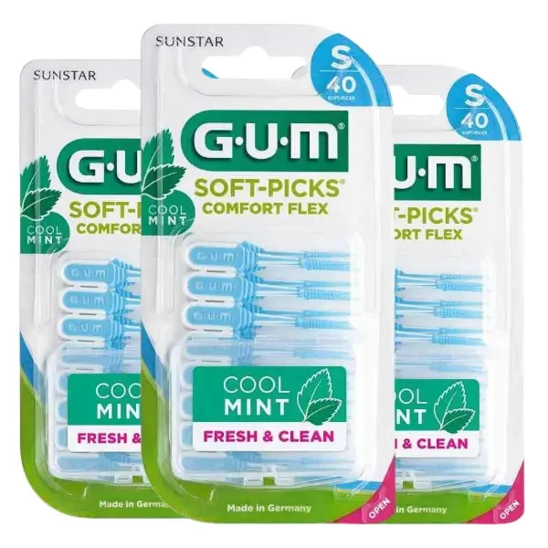 3x GUM Soft Picks Comfort Flex MINT S - elastyczne wykałaczki o smaku miętowym 40 szt.