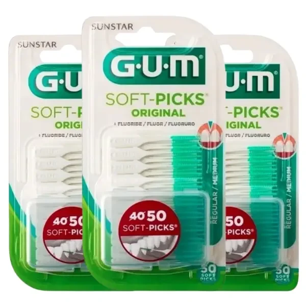 3x GUM Soft Picks Original Regular - elastyczne wykałaczki 50 szt.