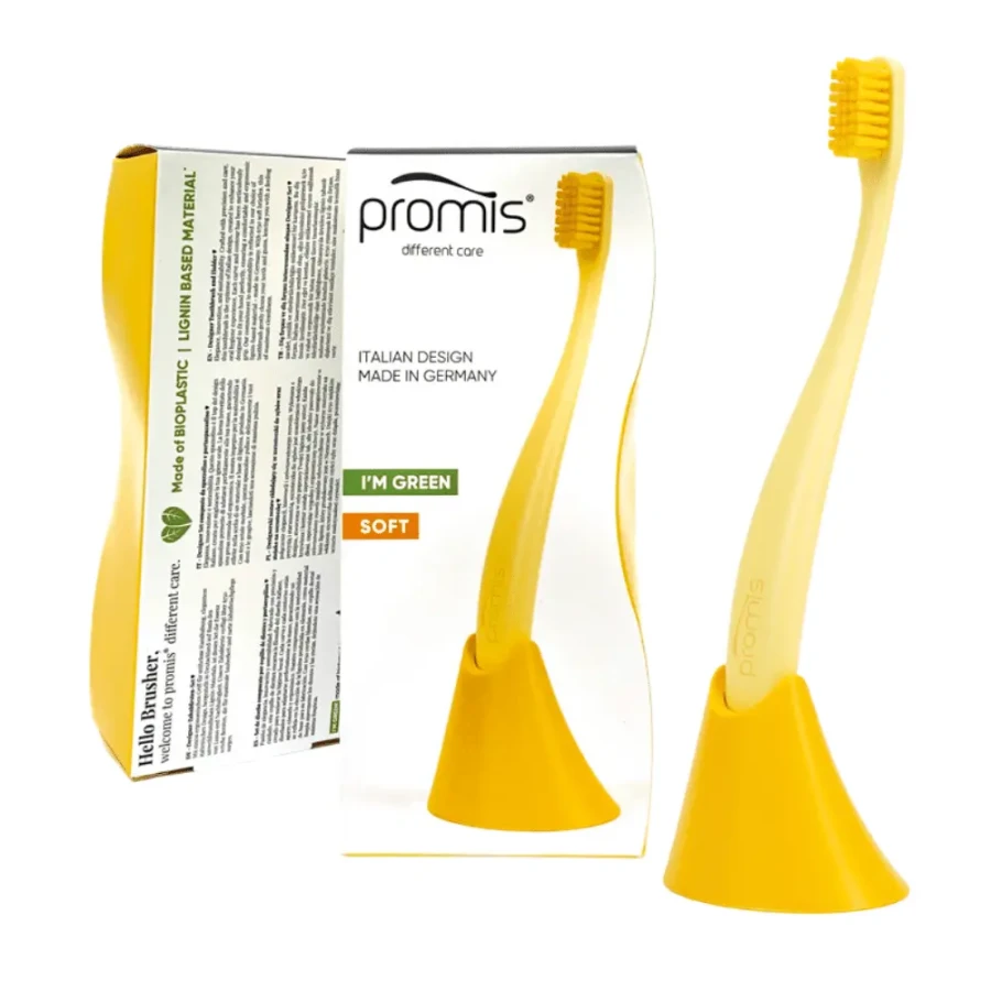 COMBO PACK - szczoteczka do zębów + stojak zielona żółta