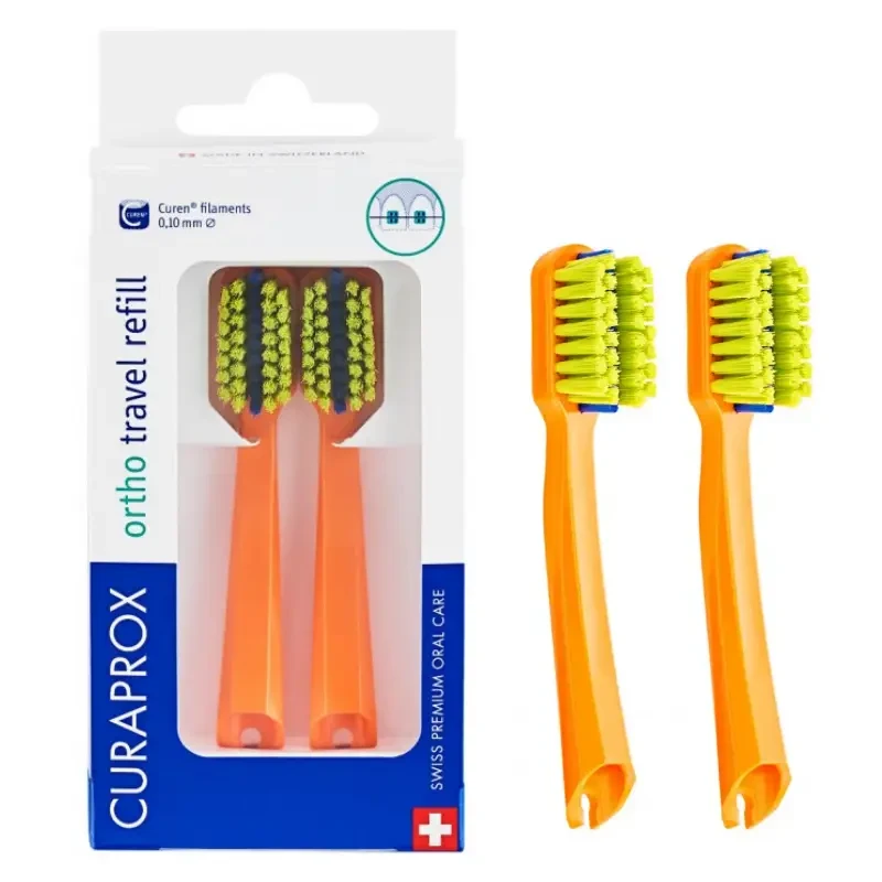 CURAPROX CS 5460 ORTHO TRAVEL REFILL - ortodontyczne końcówki wymienne do szczoteczki podróżnej pomarańczowe 2 szt.