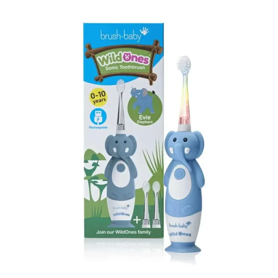BRUSH-BABY WILDONES - szczoteczka soniczna dla dzieci 0-10 lat SŁONIK