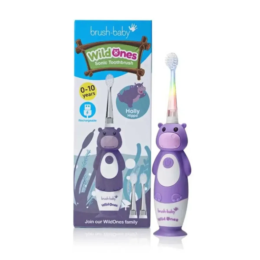 BRUSH-BABY WILDONES - szczoteczka soniczna dla dzieci 0-10 lat HIPOPOTAM