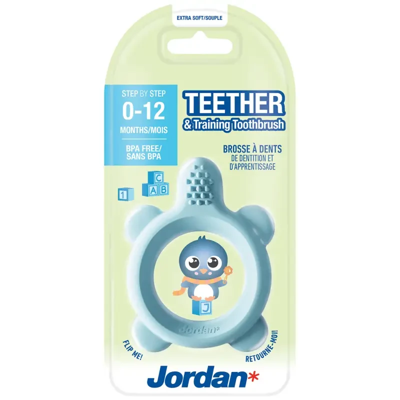 JORDAN STEP 0 - gryzak i szczoteczka dla dzieci w jednym niebieski