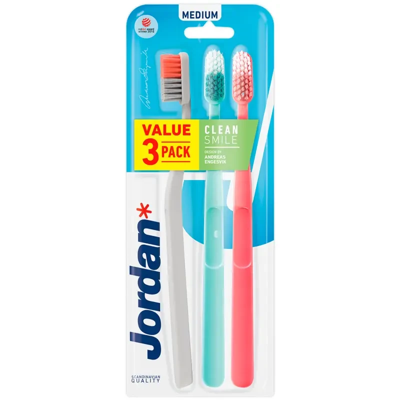 JORDAN CLEAN SMILE MEDIUM - średnia szczoteczka do zębów 3szt.