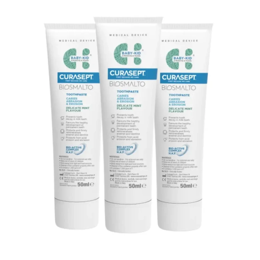 3x CURASEPT BIOSMALTO BABY-KID - pasta miętowa 50ml
