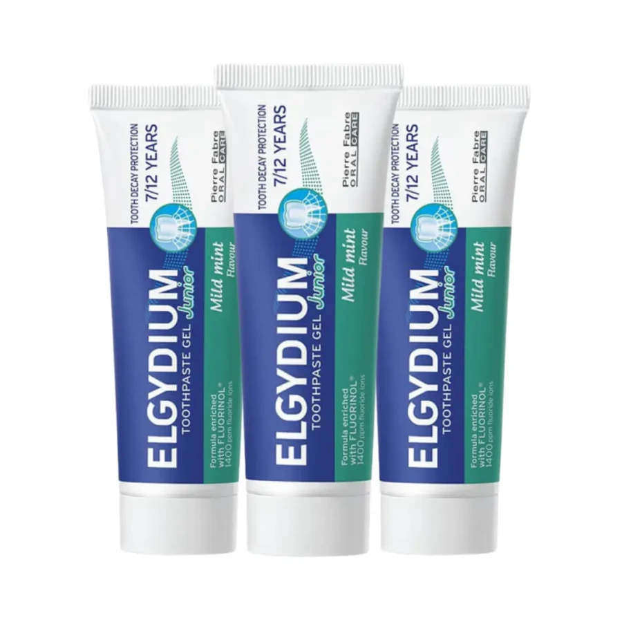 3x ELGYDIUM JUNIOR - przeciwpróchnicowa pasta do zębów dla dzieci 7-12 lat o smaku łagodnej mięty 50ml