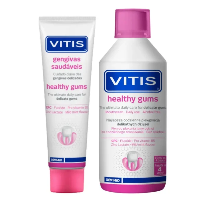 ZESTAW VITIS HEALTHY GUMS - pasta 100ml + płyn 500ml
