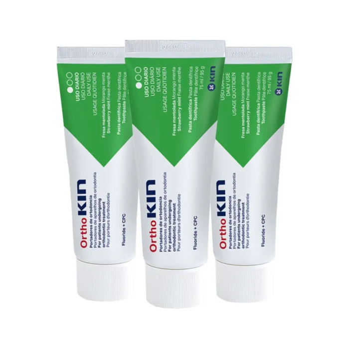 3x ORTHO KIN - ortodontyczna pasta do zębów o smaku miętowo truskawkowym 75ml