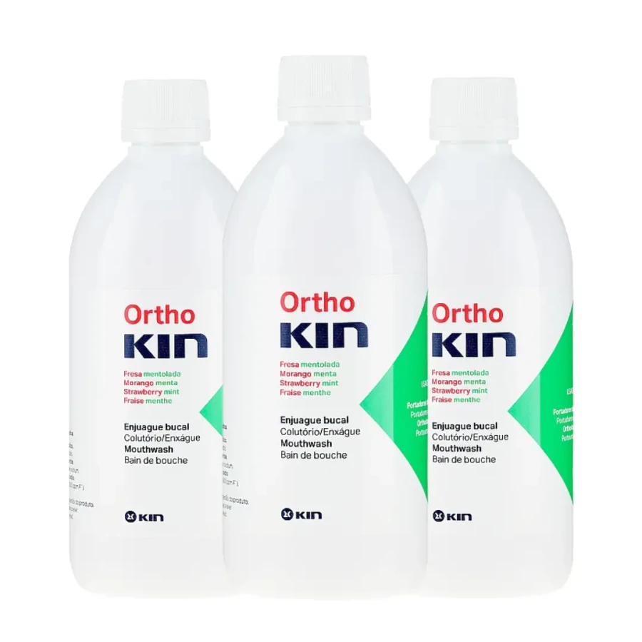 3x ORTHO KIN - ortodontyczny płyn do płukania truskawkowo-miętowy 500ml