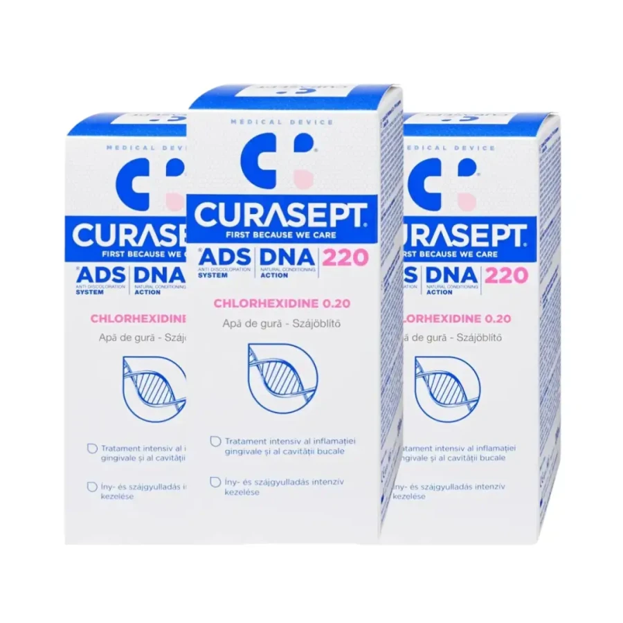 3x CURASEPT ADS DNA 220 - płyn do płukania z chlorheksydyną 0,2% 200ml