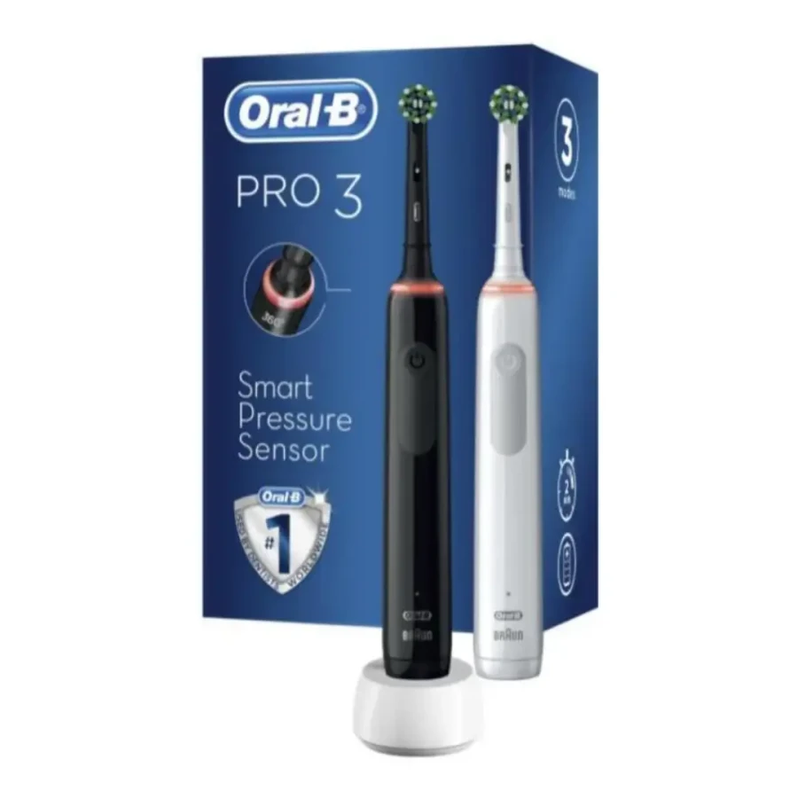 ORAL-B PRO 3 3900 BLACK/WHITE - zestaw szczoteczek elektrycznych BIAŁA/CZARNA