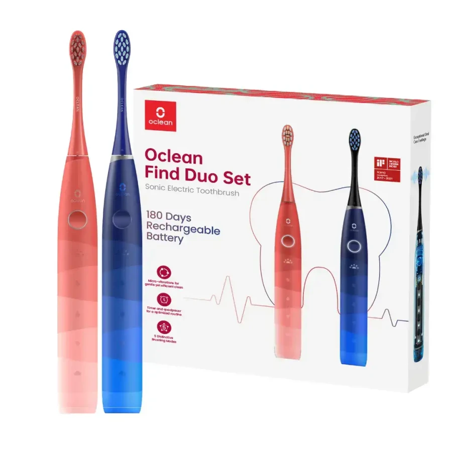 OCLEAN Find Duo Set - zestaw szczoteczek sonicznych łososiowy/niebieski