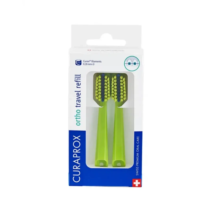 CURAPROX CS 5460 ORTHO TRAVEL REFILL - ortodontyczne końcówki wymienne do szczoteczki podróżnej zielone 2 szt.