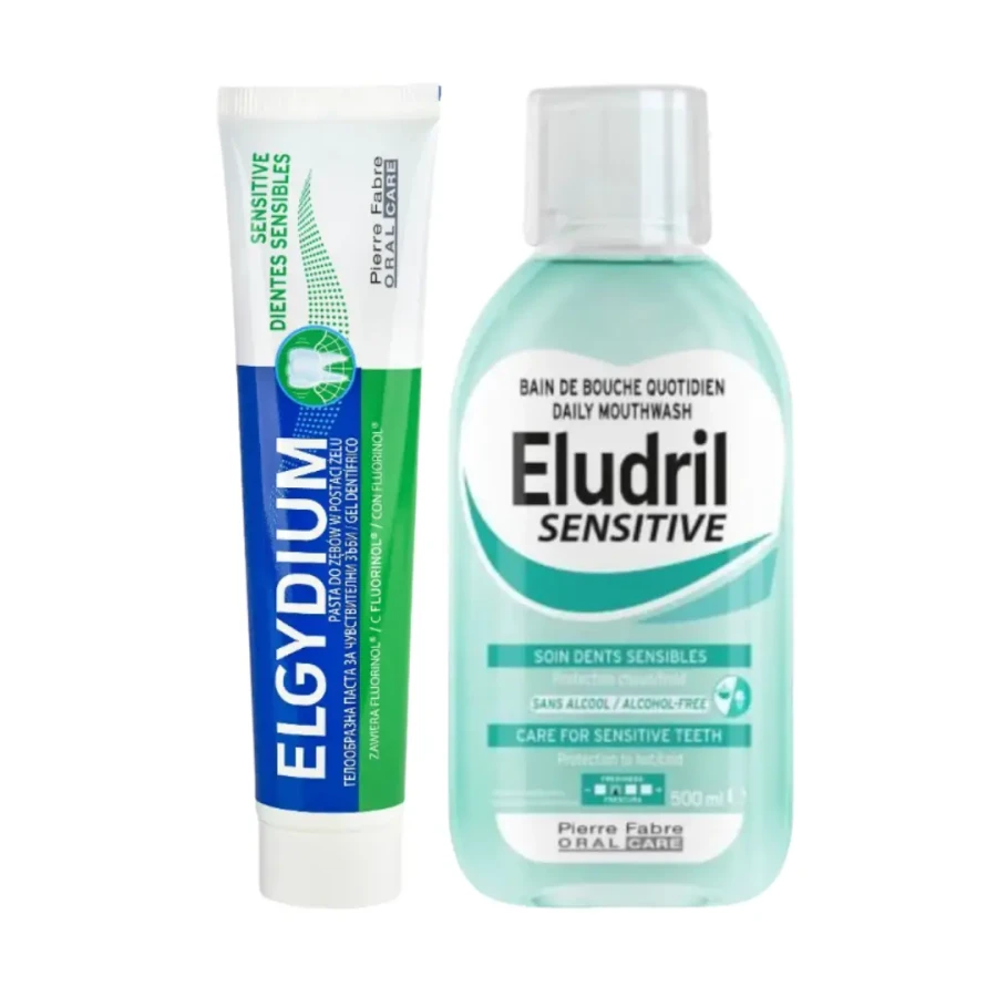 Zestaw - Elgydium Sensitive pasta 75ml i Eludril Sensitive płyn 500ml