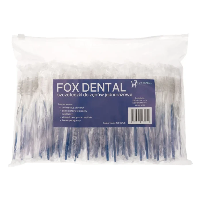 FOX DENTAL - jednorazowe szczoteczki do zębów niebieskie 100szt.