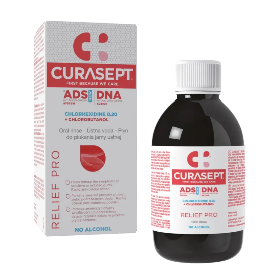 CURASEPT ADS DNA RELIEF PRO - płyn do płukania z chlorheksydyną i chlorobutanolem 0,20%