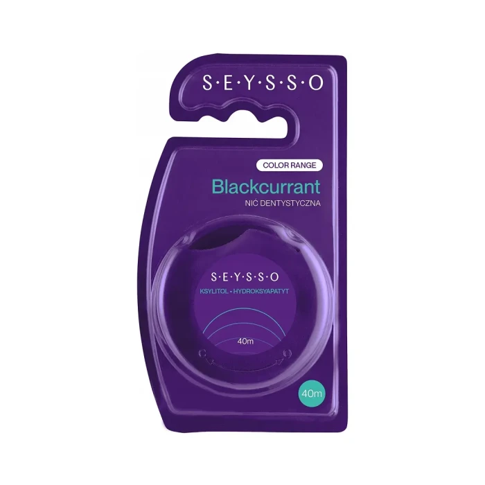 Seysso Blackcurrant Color Range – nić dentystyczna z ksylitolem i hydrosyapatytem o smaku czarnej porzeczki 40m