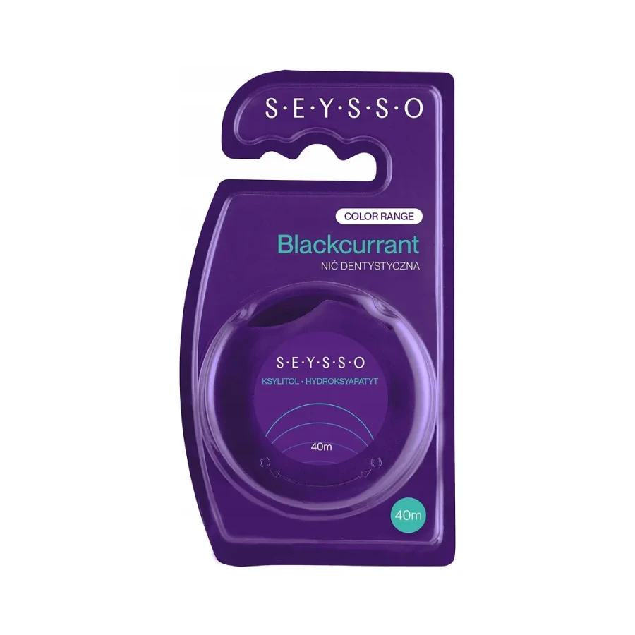Seysso Blackcurrant Color Range – nić dentystyczna z ksylitolem o smaku czarnej porzeczki 40m